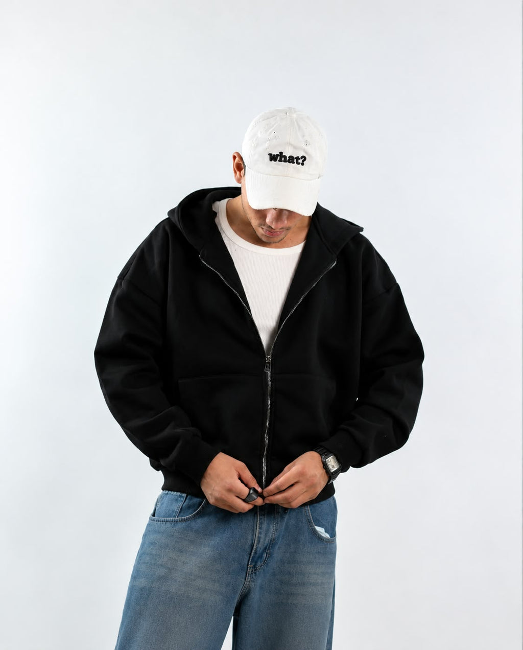 BOXY ZIP UP - BLACK