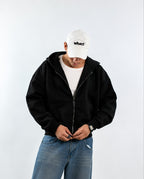BOXY ZIP UP - BLACK