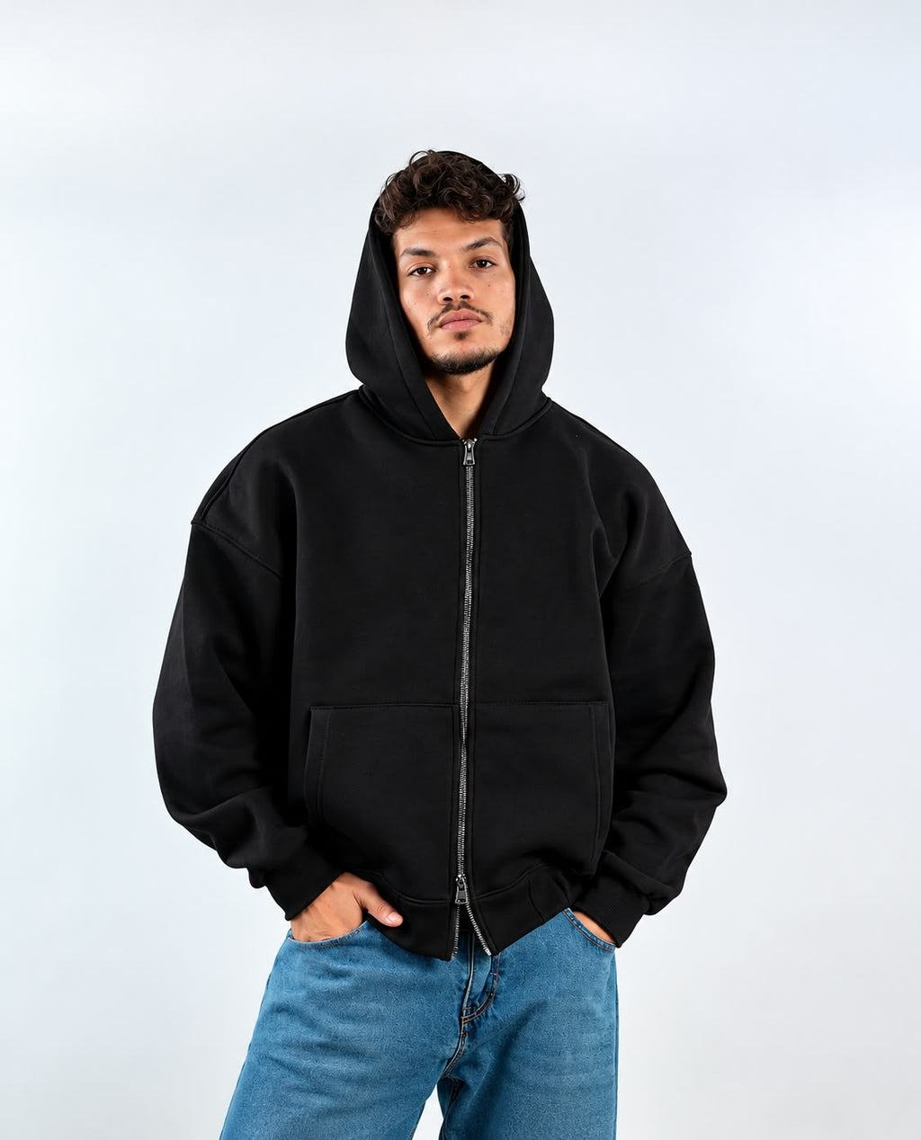 BOXY ZIP UP - BLACK