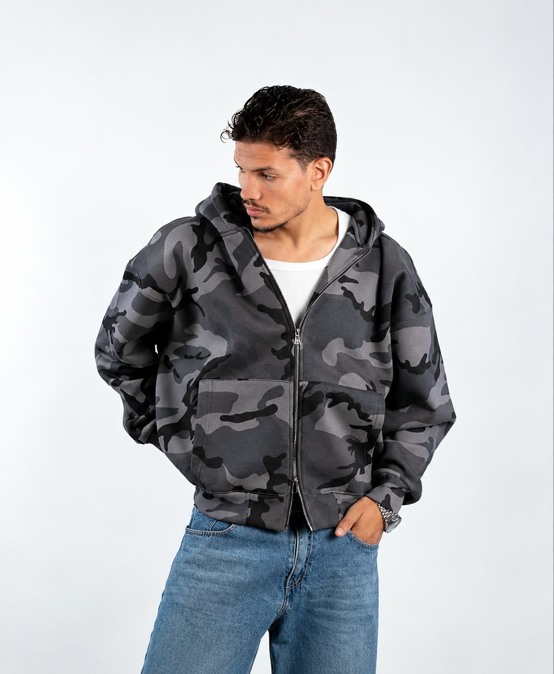 CAMOUFLAGE ZIP UP - DARK GRAY