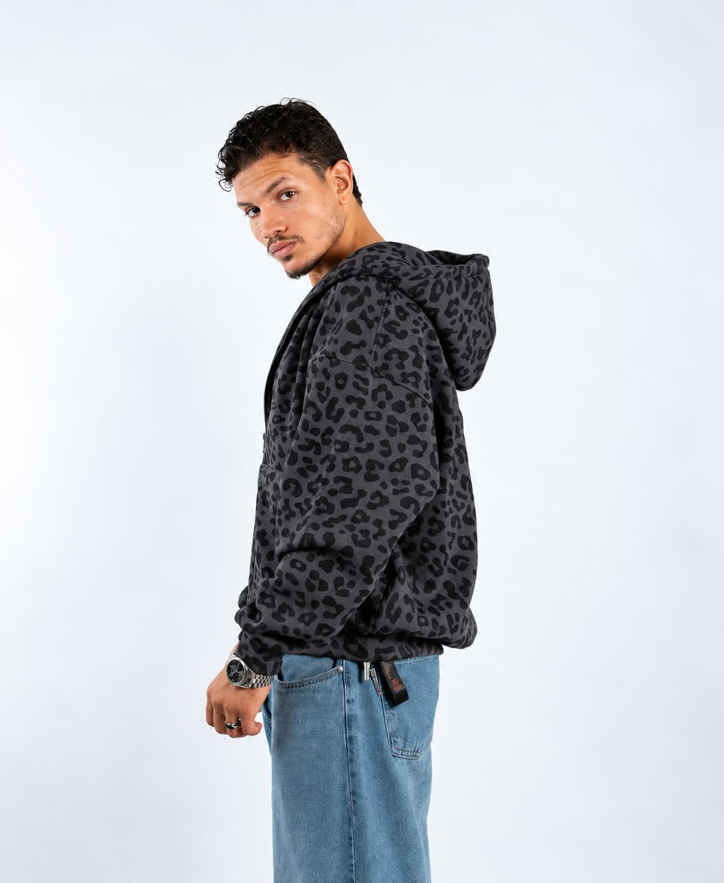 LEOPARD ZIP UP - DARK GRAY