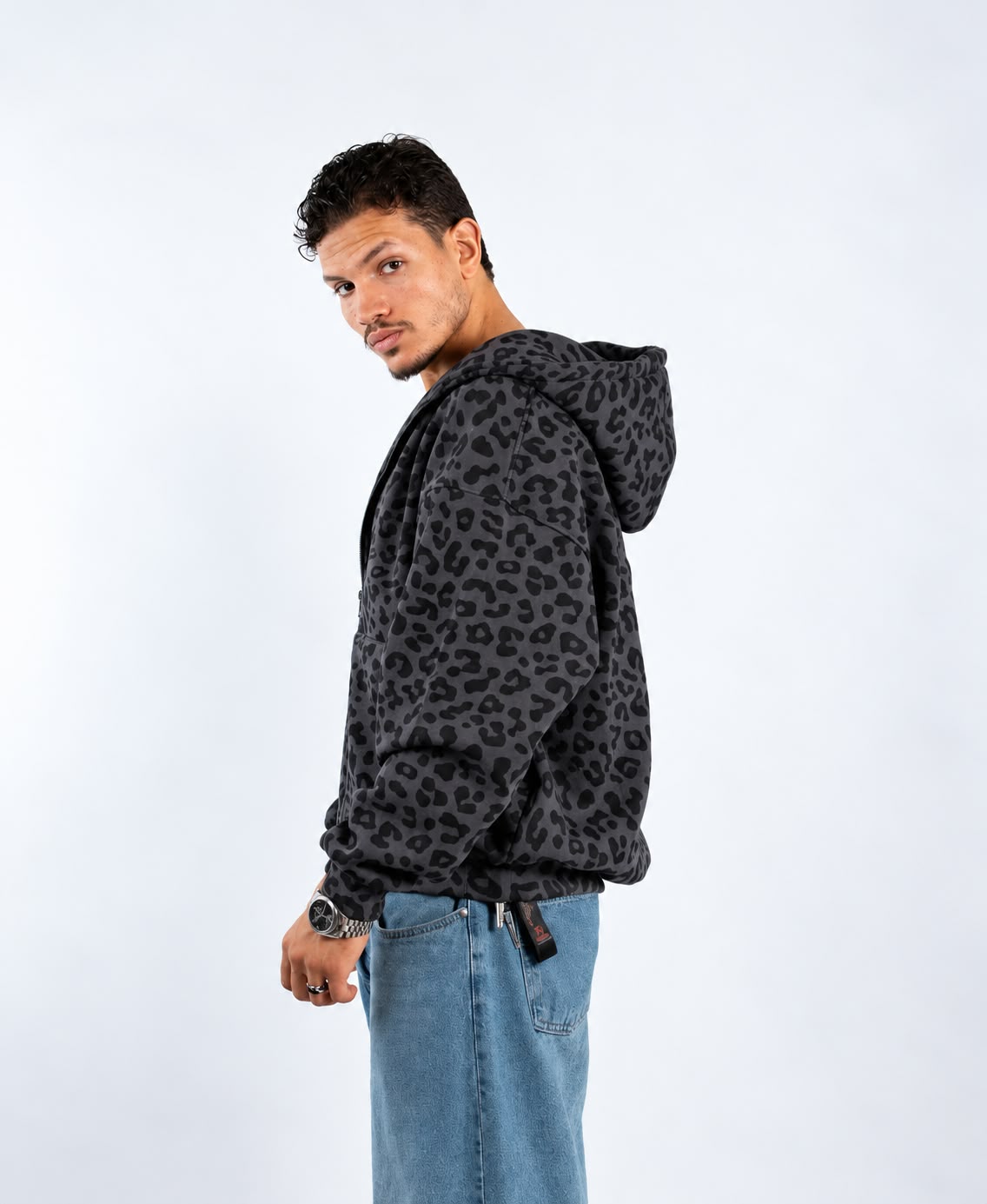 LEOPARD ZIP UP - DARK GRAY