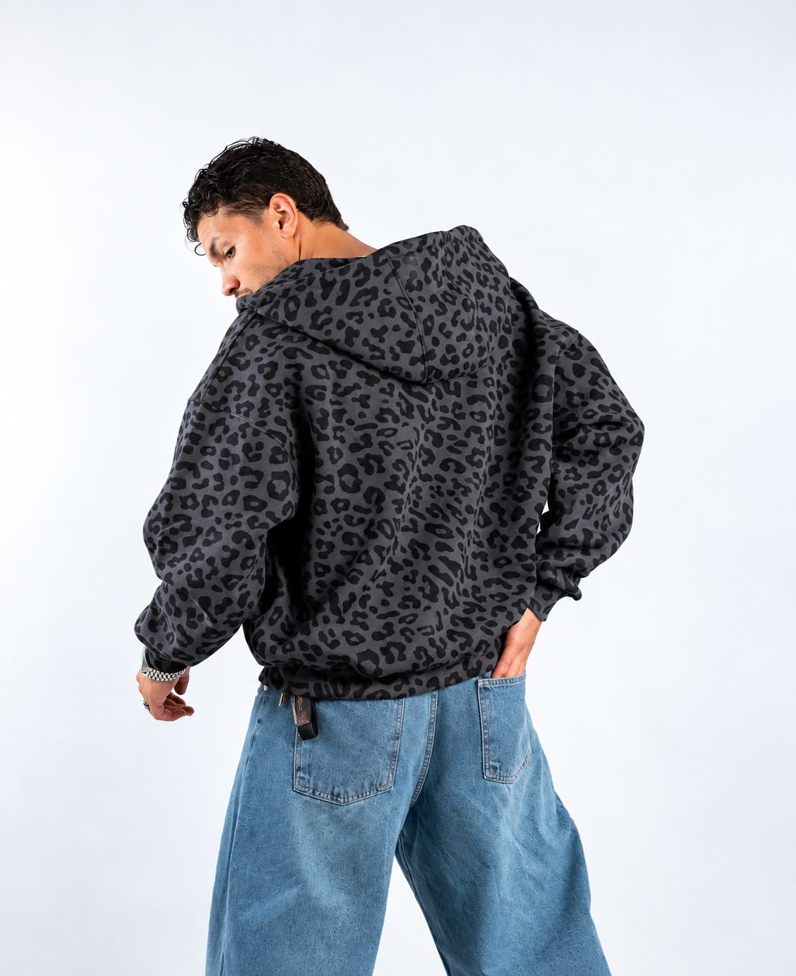 LEOPARD ZIP UP - DARK GRAY