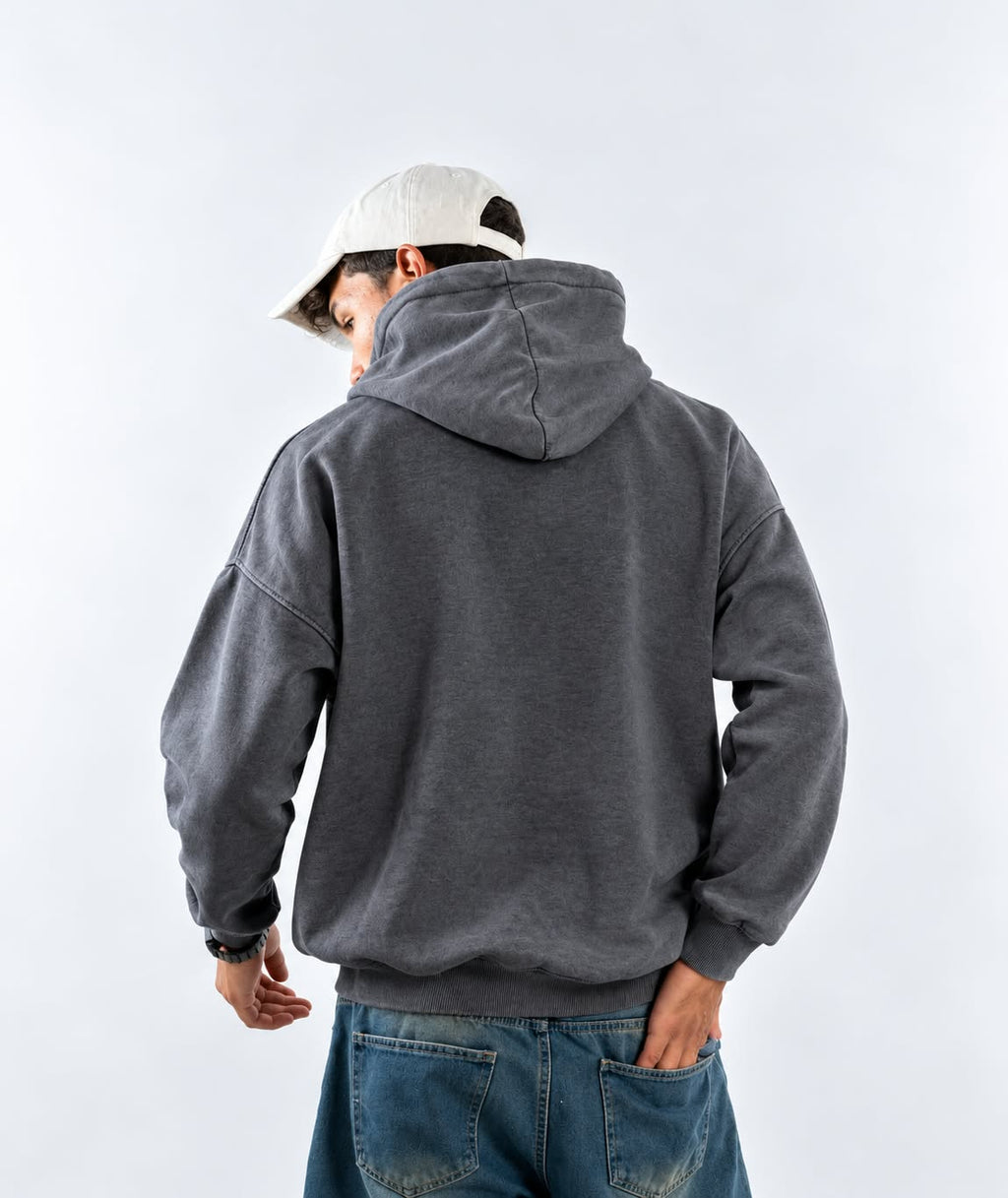 WASHED OVER SIZED HOODIE - DARK GRAY