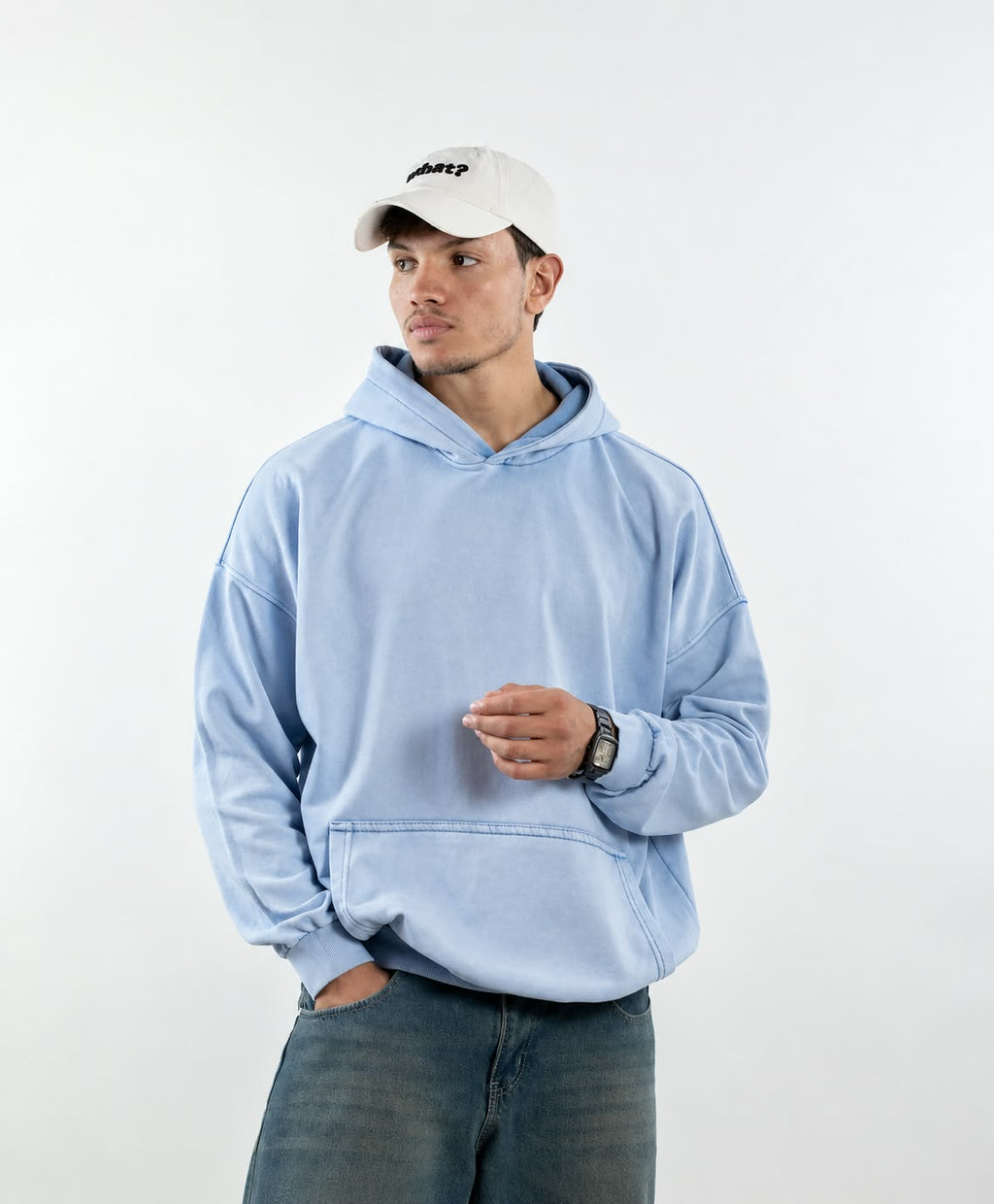 WASHED OVER SIZED HOODIE - BABY BLUE