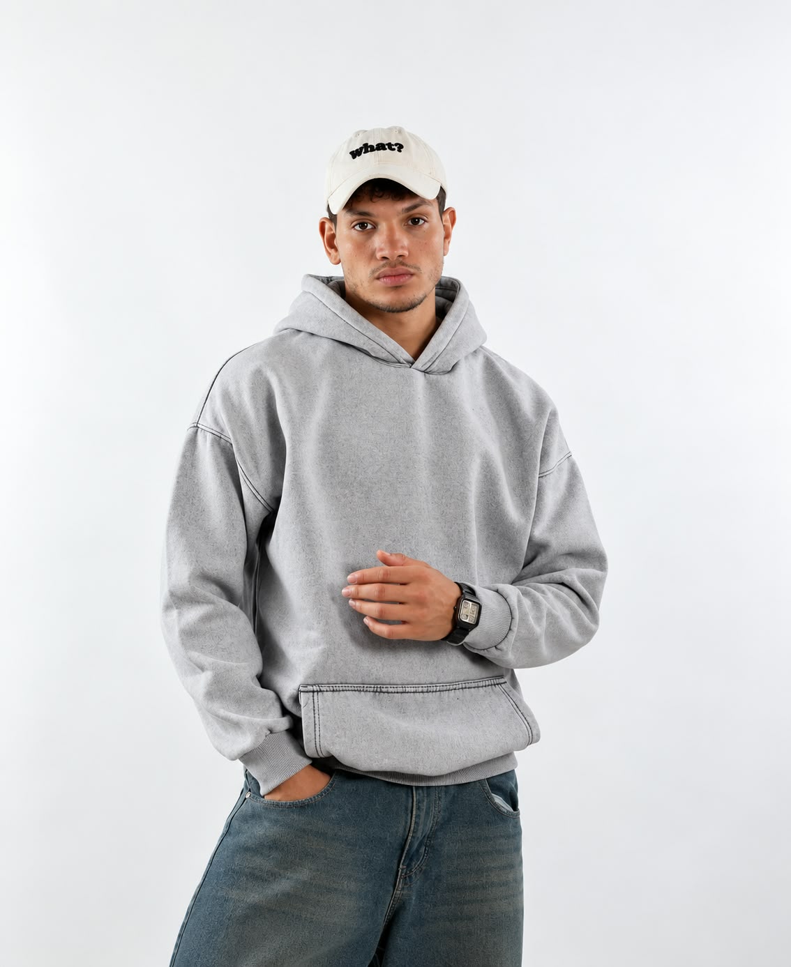 WASHED OVER SIZED HOODIE - LIGHT GRAY