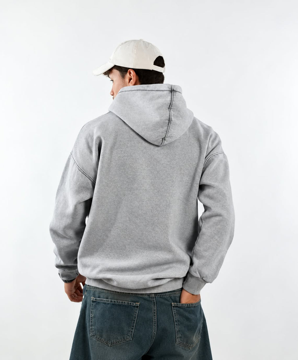 WASHED OVER SIZED HOODIE - LIGHT GRAY