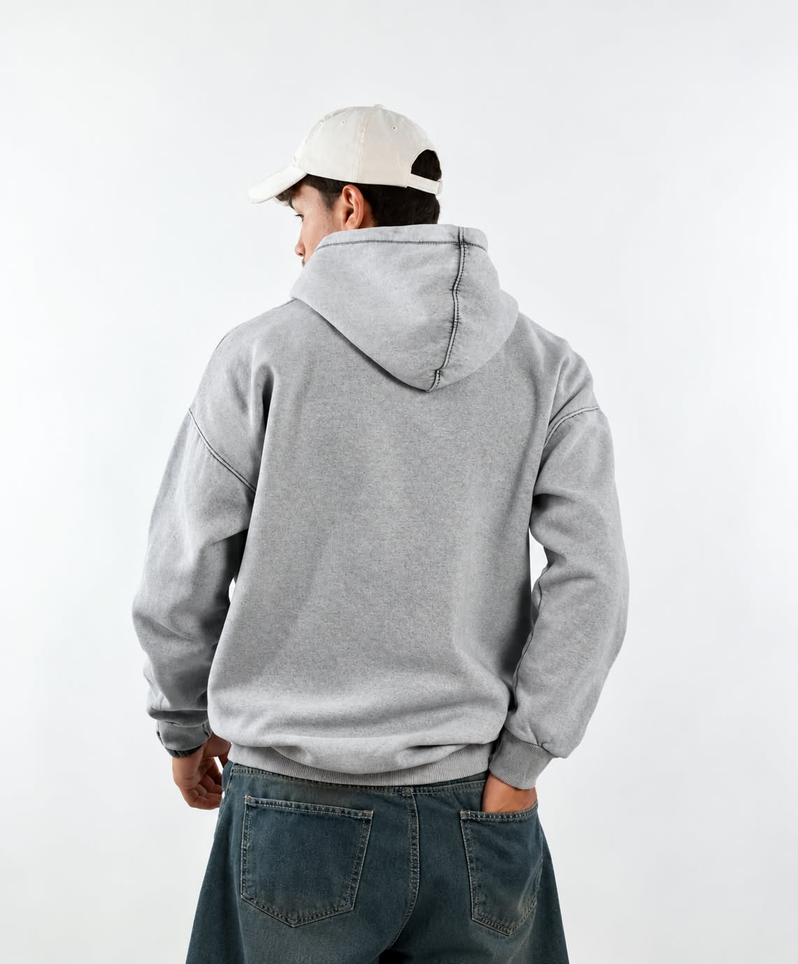 WASHED OVER SIZED HOODIE - LIGHT GRAY