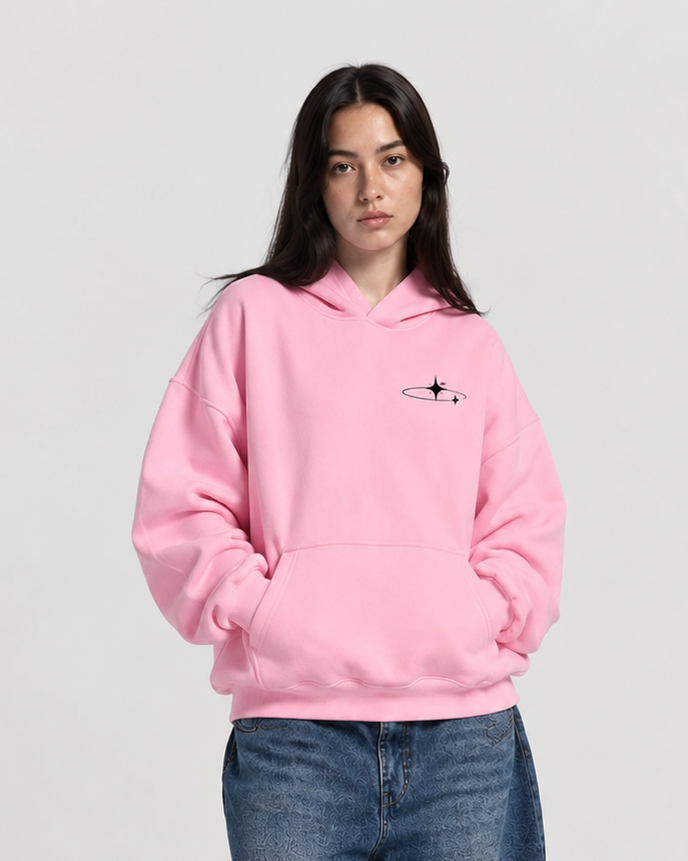 Starry Night Boxy Hoodie-Pink